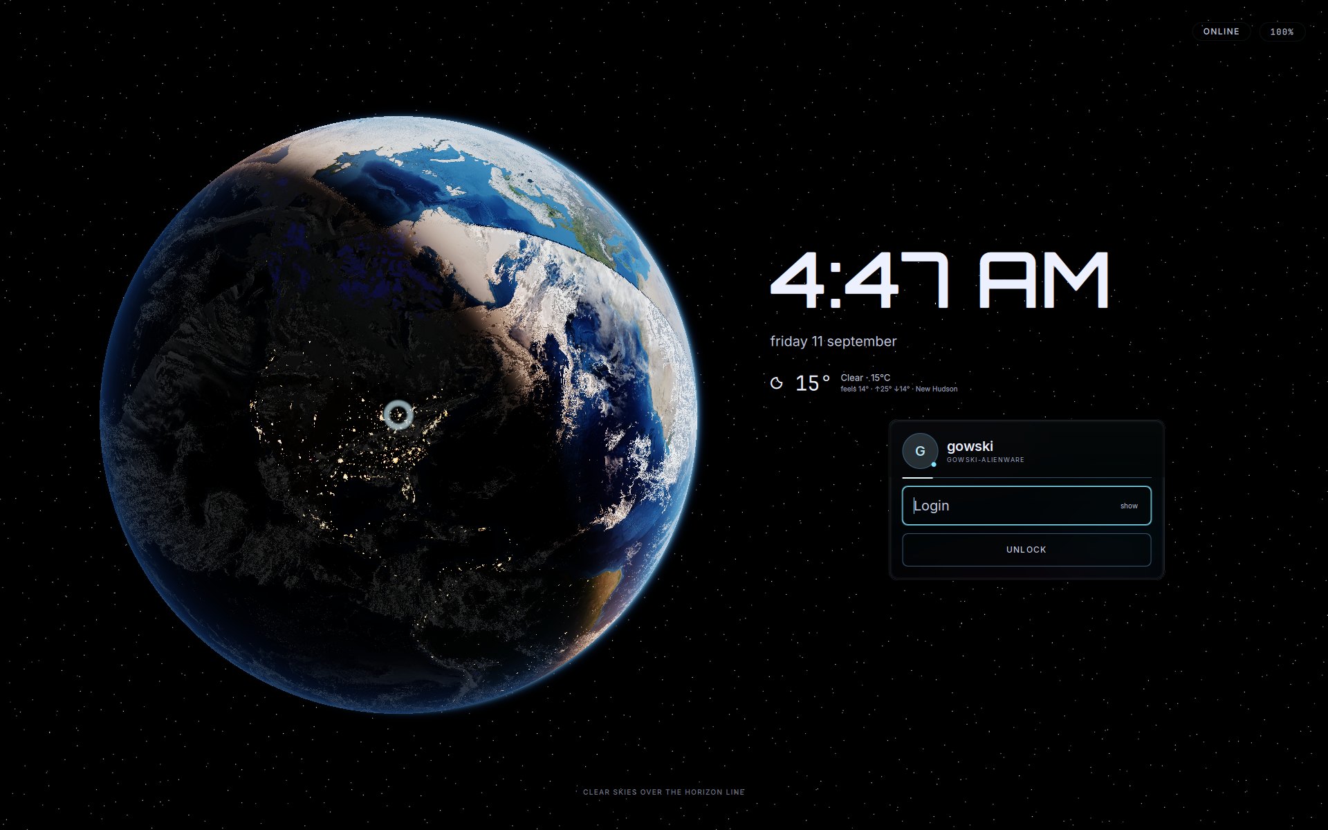 The Earth lock screen with glass unlock card
