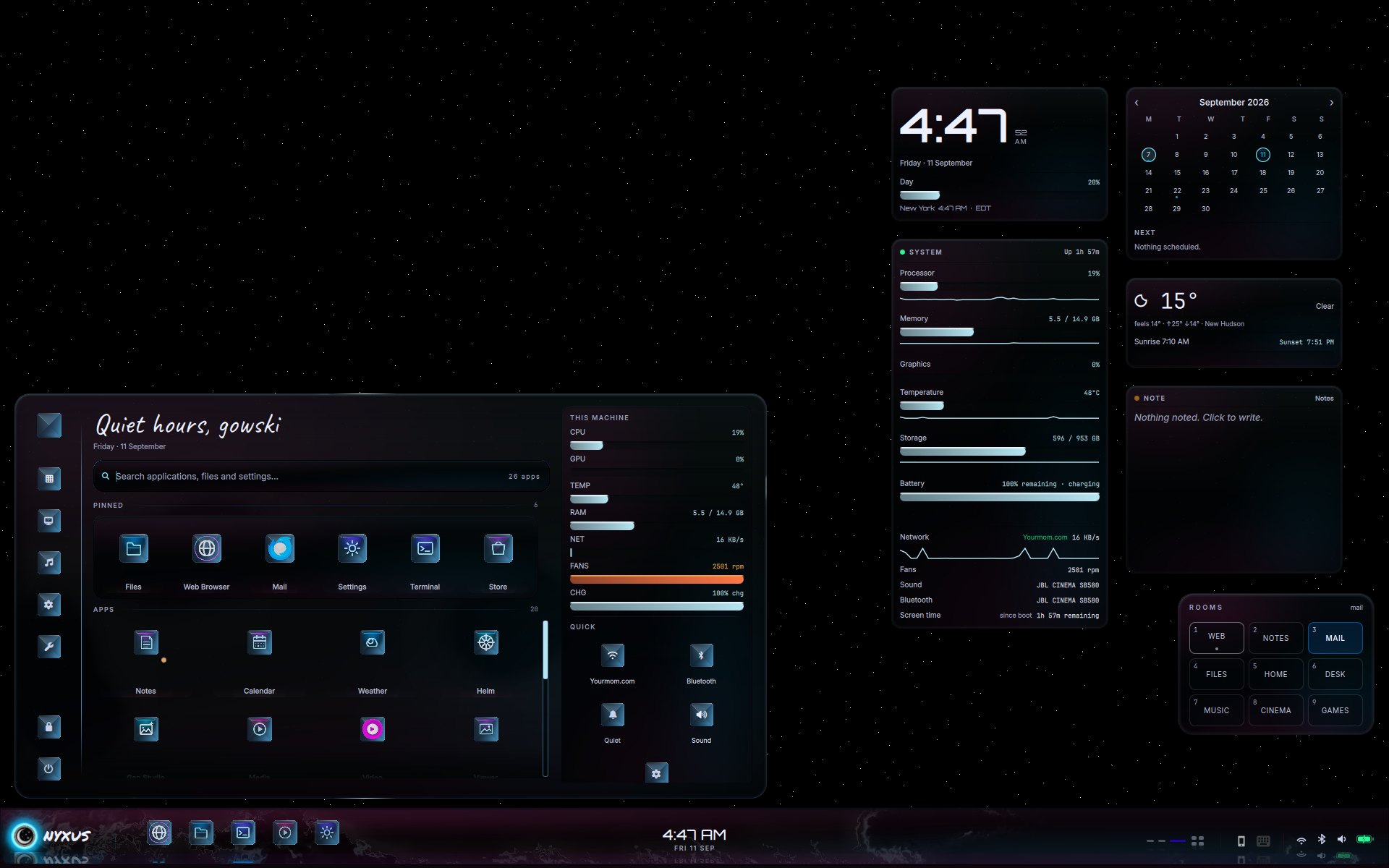 Start menu over Starlight with widgets still visible